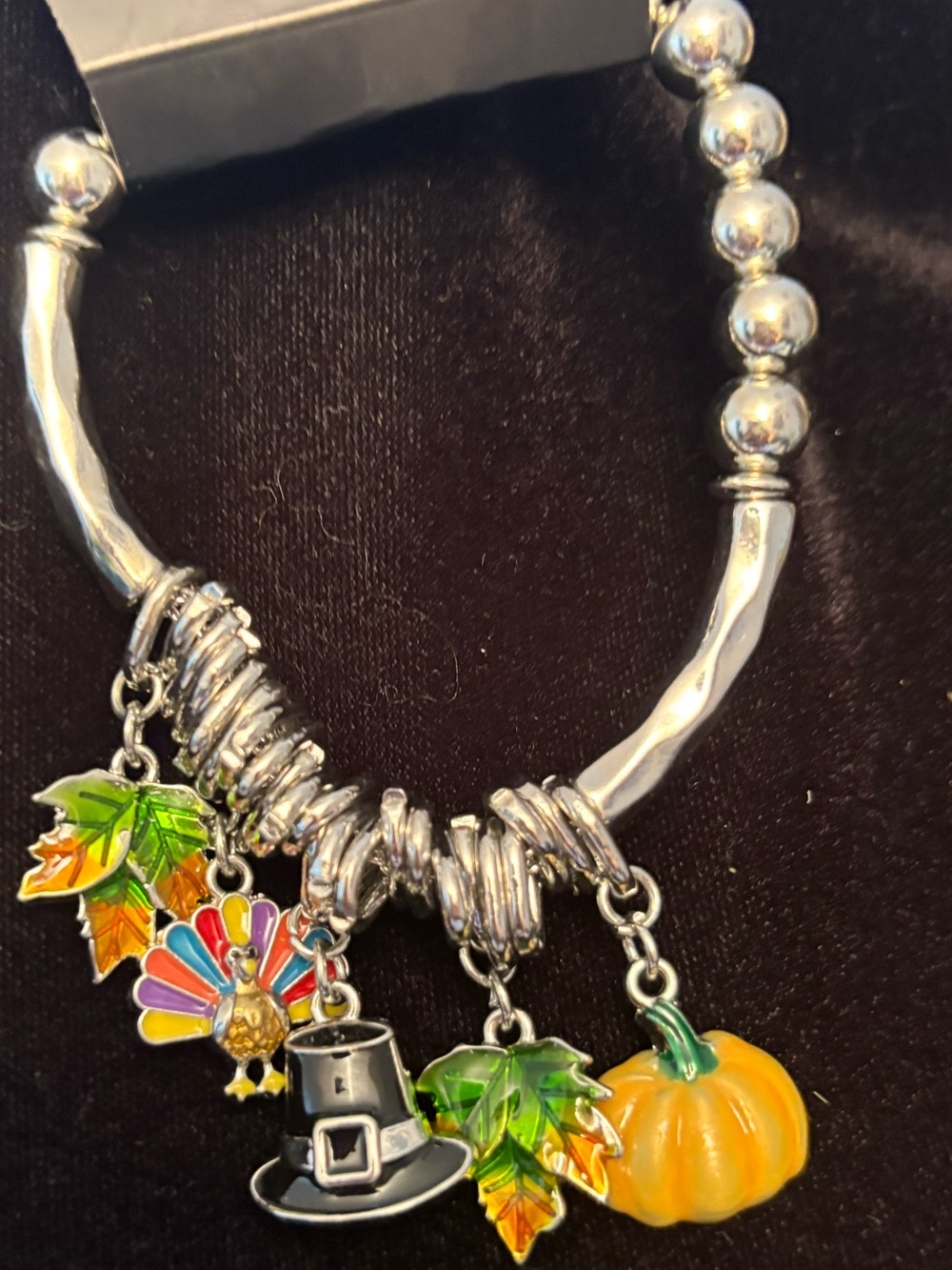 Silver-Tone Autumn Charm Bracelet with Orange Pumpkin & Multicolor Accents